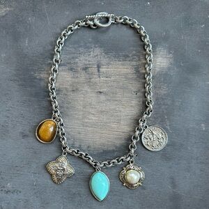 Vintage 2000s multi-antique charm on rolochain necklace 17.5”